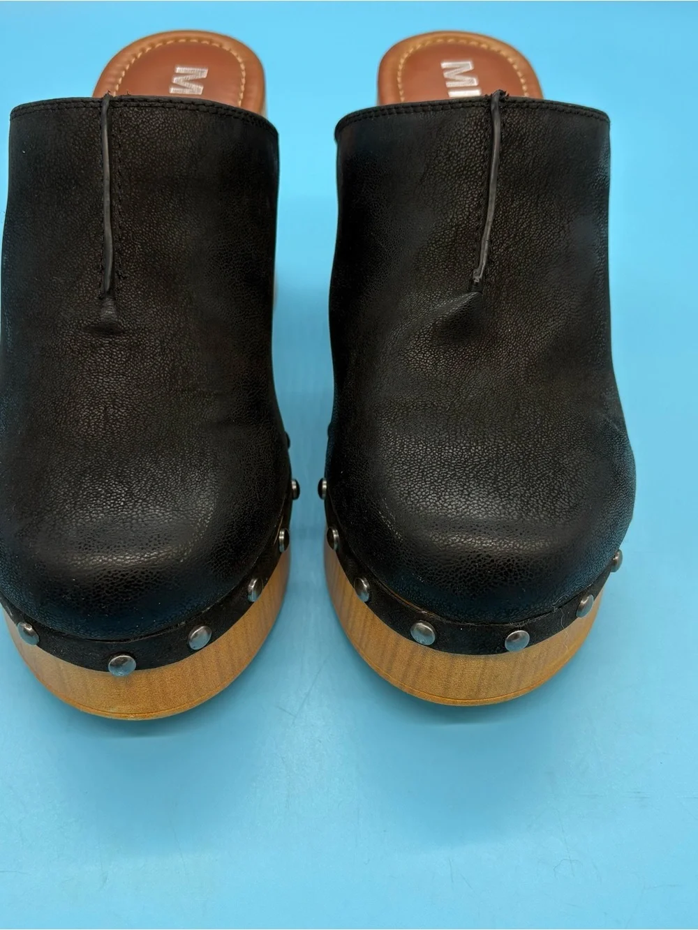 MIA Women’s Novi Studded Wood Platform Clogs - Black - Size 8.5